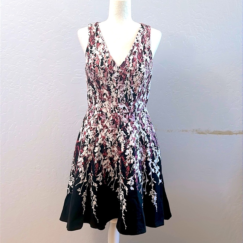 White House Black Market Floral fit Flare High Low Midi Dress